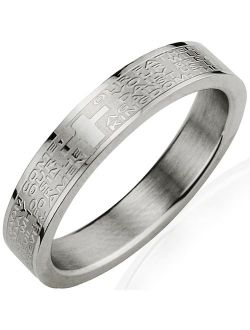 Dahlia Stainless Steel English Lord's Prayer 4mm Band Ring - Women