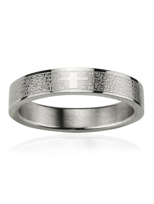 Dahlia Stainless Steel English Lord's Prayer 4mm Band Ring - Women
