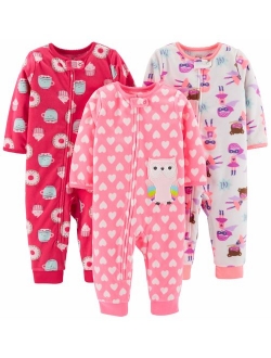 Baby and Toddler Girls' 3-Pack Loose Fit Fleece Footless Pajamas
