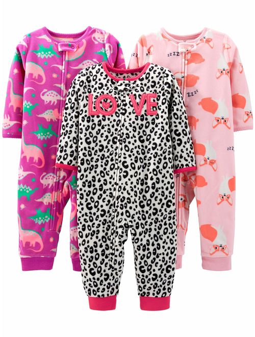 Simple Joys by Carter's Baby and Toddler Girls' 3-Pack Loose Fit Fleece Footless Pajamas
