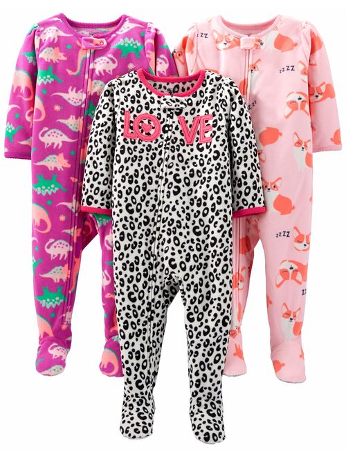 Simple Joys by Carter's Baby and Toddler Girls' 3-Pack Loose Fit Fleece Footless Pajamas