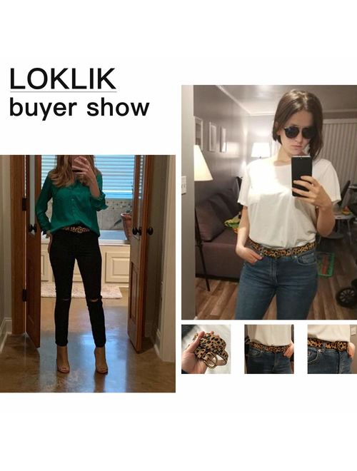 Womens Leopard Print Leather Belt for Jeans Belt with Alloy Buckle by LOKLIK