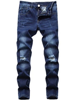 Fredd Marshall Boy's Slim Fit Skinny Ripped Jeans Distressed Zipper Jeans Pants with Holes