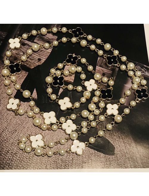 Fashion Jewelry Bridal and Chic Long Imitation Pearl Clover Strand Necklace