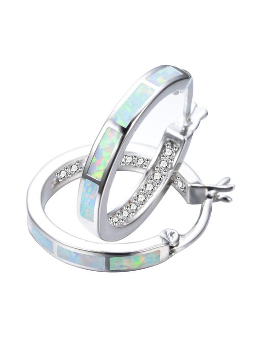 Bamos White Opal Hoop Earrings Inlaid with Cubic Zirconia for Girls and Women