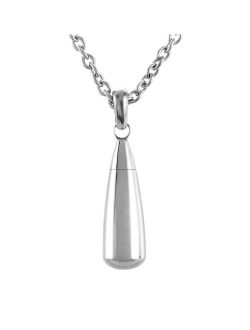 Teardrop Stainless Steel Cremation Urn Necklace Pendant with Fill Kit Ashes Jewelry - 21" long