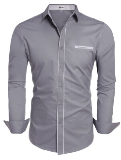 Men's Fashion Button Up Shirt Slim Fit Dress Shirt Contrast Long Sleeve Casual Button Down Shirts