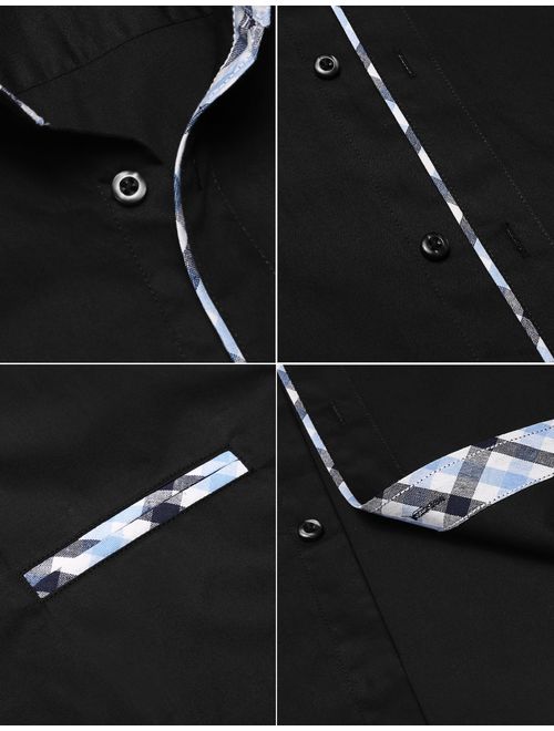 Hotouch Men's Fashion Button Up Shirt Slim Fit Dress Shirt Contrast Long Sleeve Casual Button Down Shirts