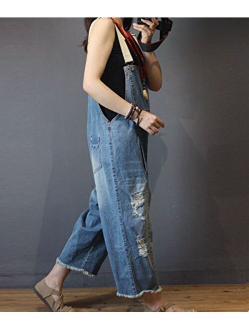 YESNO P60 Women Jeans Cropped Pants Overalls Jumpsuits Hand Painted Poled Distressed Casual Loose Fit
