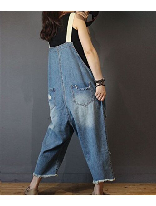 YESNO P60 Women Jeans Cropped Pants Overalls Jumpsuits Hand Painted Poled Distressed Casual Loose Fit