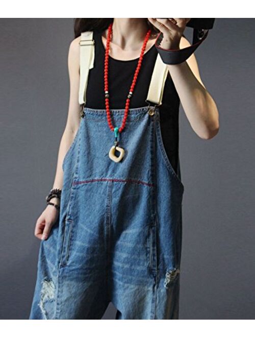 YESNO P60 Women Jeans Cropped Pants Overalls Jumpsuits Hand Painted Poled Distressed Casual Loose Fit