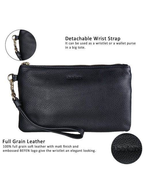 Befen Women's Leather Wristlet Clutch Wallet, Smartphone Wristlet Purse Signature Wallet
