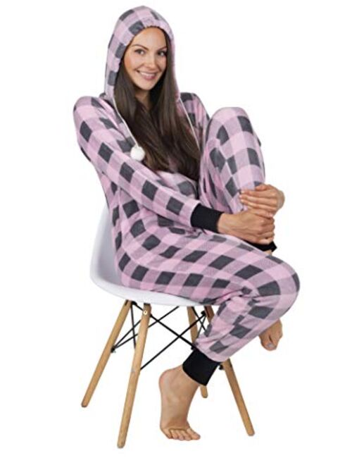 Totally Pink Women's Warm and Cozy Plush Adult Onesies for Women One Piece Novelty Pajamas