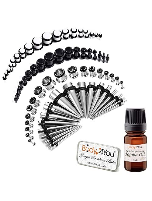 BodyJ4You 72PC Gauges Kit Acrylic Plugs Stainless Steel Tapers 14G-00G Ear Stretching Piercing Set