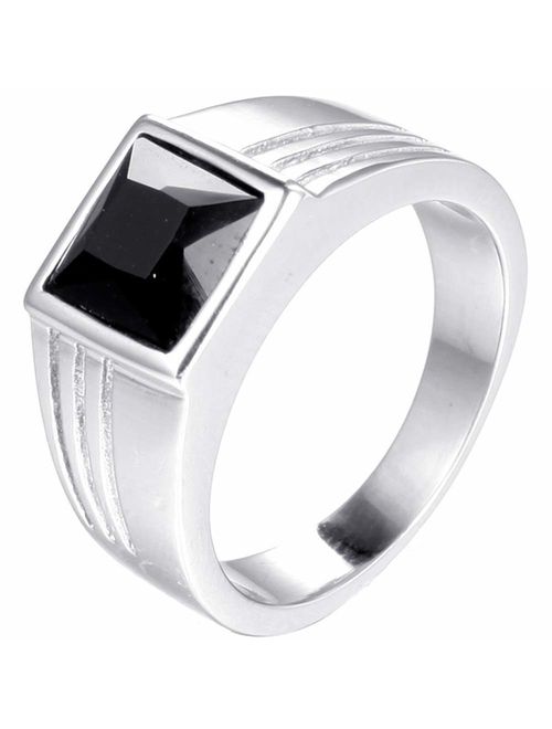 Jude Jewelers Stainless Steel Square Cut Blue Gemstone Black Onxy Wedding Statement Party Ring