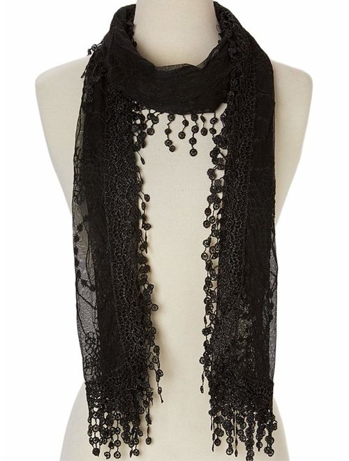 Tan's Women's lightweight Feminine lace teardrop fringe Lace Scarf Vintage Scarf Mesh Crochet Tassel Cotton Scarf for Women
