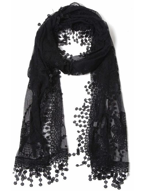 Tan's Women's lightweight Feminine lace teardrop fringe Lace Scarf Vintage Scarf Mesh Crochet Tassel Cotton Scarf for Women