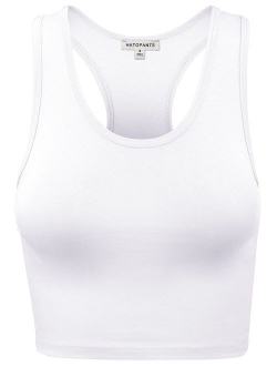 Women's Cotton Racerback Basic Crop Tank Tops
