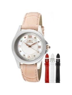 Women's 12544 Analog Display Angel Diamond-Accented Pink Leather Watch with Interchangeable Straps