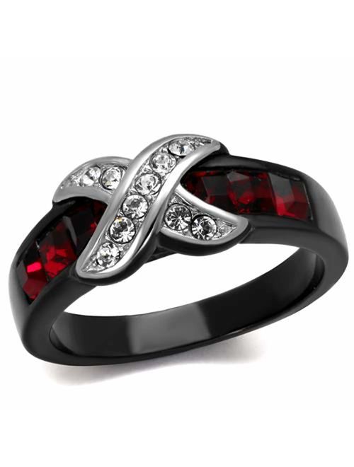 Marimor Jewelry 1.50 Ct Red & Clear Cz Black Stainless Steel Fashion Ring Women's Size 5-10