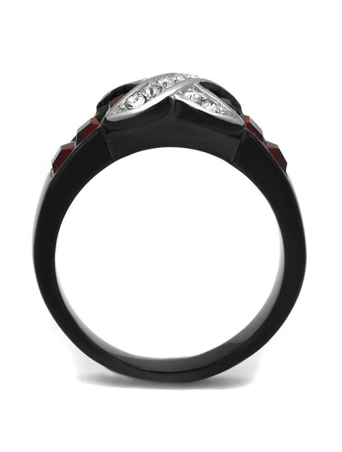Marimor Jewelry 1.50 Ct Red & Clear Cz Black Stainless Steel Fashion Ring Women's Size 5-10