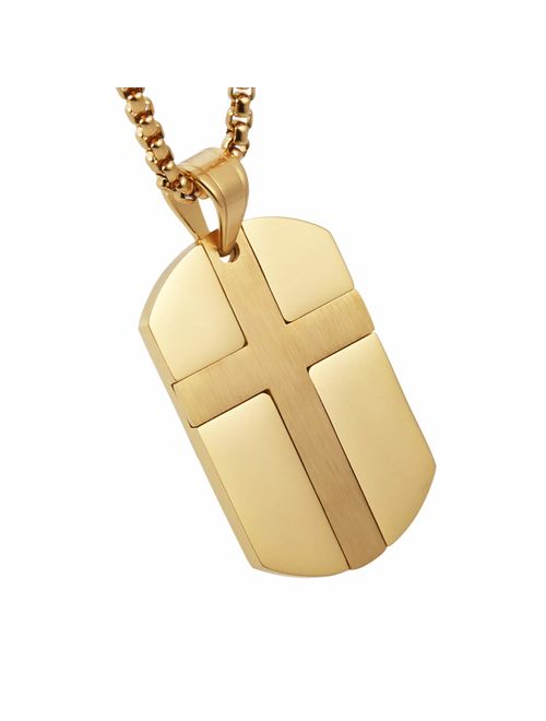 HZMAN Isaiah 41:10 Jewelry, Stainless Steel Cross Dog Tag Pendant Necklace Strength Bible Verse