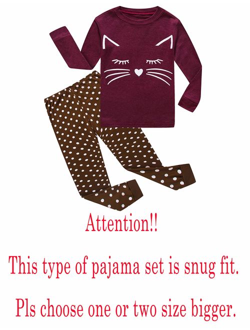 Family Feeling Zebra Little and Big Girls 2 Piece 100% Cotton Pajamas Sets Kids Pjs