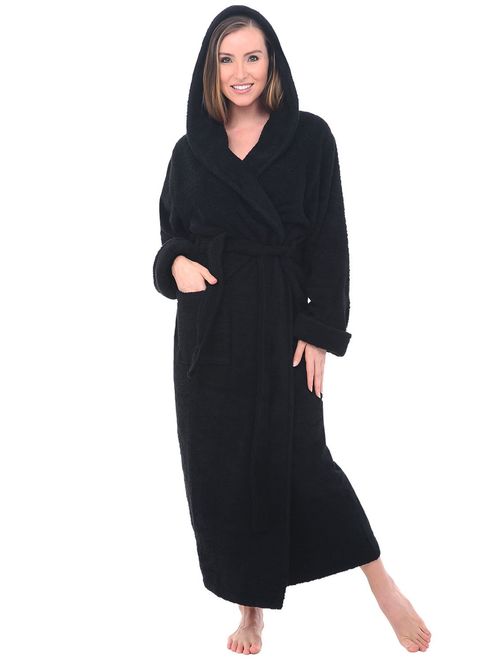 Alexander Del Rossa Womens Turkish Terry Cloth Robe, Long Cotton Hooded Bathrobe