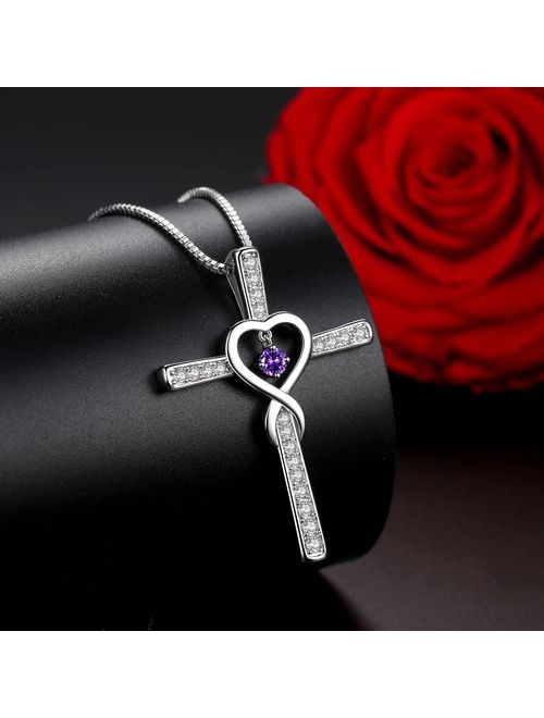 Milamiya Infinity Love God Cross CZ Pendant Necklace with Birthstone, Birthday Gifts, Jewelry for Women, Girls