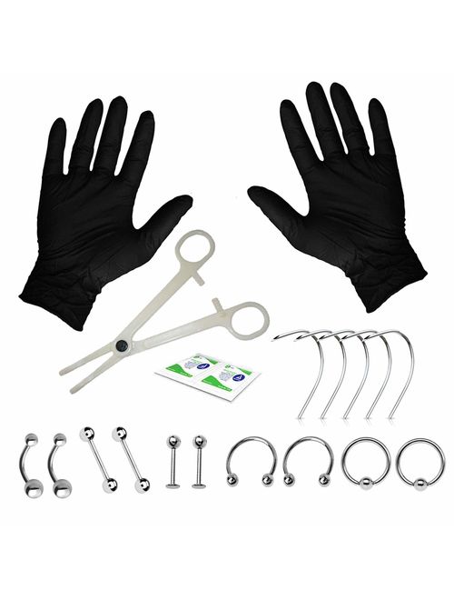 BodyJ4You 10-20PC Professional Piercing Kit BCR CBR Labret Belly Nipple Lip Nose 14G Steel Jewelry
