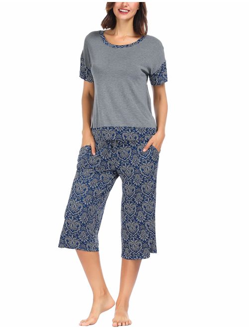 Ink+Ivy Capri Pajamas for Women, Plus Size Pajama Sets, Short Sleeve Sleepwear