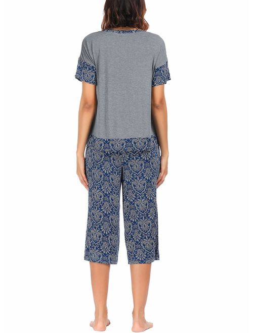 Ink+Ivy Capri Pajamas for Women, Plus Size Pajama Sets, Short Sleeve Sleepwear