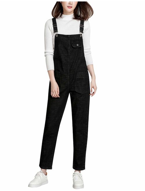 Yeokou Womens Casual Denim Bib Cropped Overalls Pant Jeans Jumpsuits