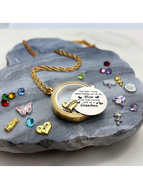 A TOUCH OF DAZZLE Generations Necklace For Grandma Gifts for Mom Necklace Mother Daughter Necklace Floating Charm Locket Pendant Necklace for Grandma