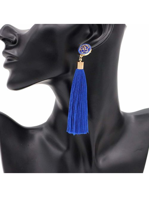 LANTAI 8-54 Pairs Bohemian Colorful Long Fringe Tassel Earrings Set-3 Layer Fan Tassel Hoop Earrings for Women Girls Gift Statement Earrings