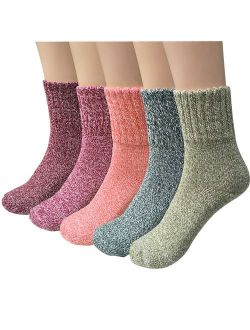 YSense 5 Pairs Womens Knit Warm Casual Wool Crew Winter Socks