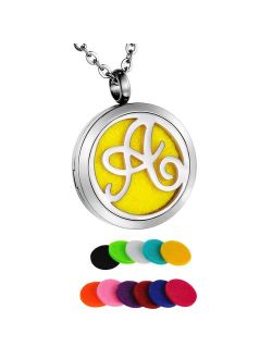 HooAMI Monogram Aromatherapy Essential Oil Diffuser Necklace A to Z Letter Locket Pendant with 24