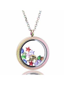 Zysta Silver Round Locket Pendant Necklace 30mm Glossy Stainless Steel Clear Glass Living Memory Floating Charms Stone Storage