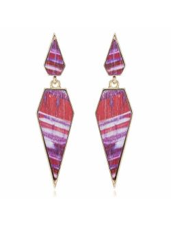 Bohemian Wood And Marble Effect Pentagon Shaped Drop Statement Earrings