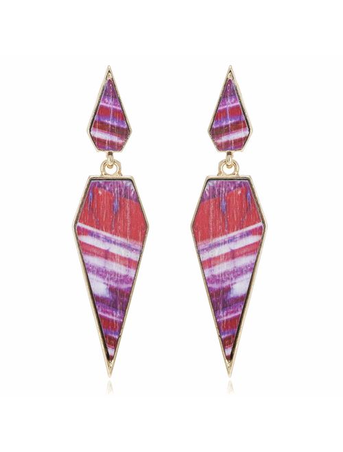Bohemian Wood And Marble Effect Pentagon Shaped Drop Statement Earrings