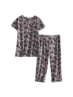 PNAEONG Women’s Pajama Set - Sleepwear Tops with Capri Pants Casual and Fun Prints Pajama Sets