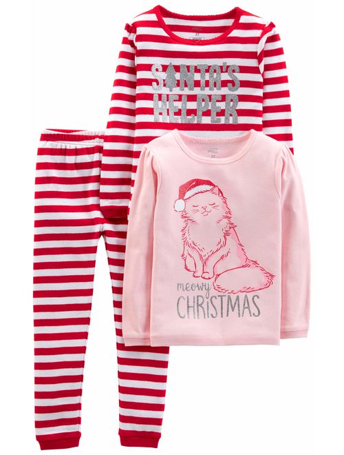 Simple Joys by Carter's Baby, Little Kid, and Toddler Girls' 3-Piece Snug-Fit Cotton Christmas Pajama Set