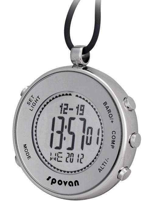 Spovan Silver Digital Pocket Watches Hiking Altimeter Barometer Compass
