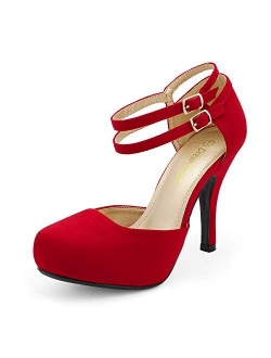 Women's Classy Mary Jane Double Ankle Strap Almond Toe High Heel Pumps