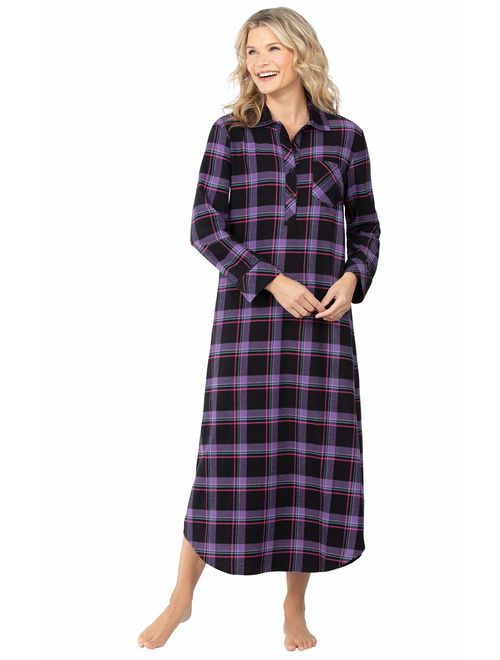 PajamaGram Women's Flannel Nightgown Plaid - Cotton Flannel Nightgown Womens