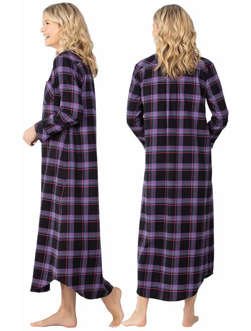 PajamaGram Women's Flannel Nightgown Plaid - Cotton Flannel Nightgown Womens