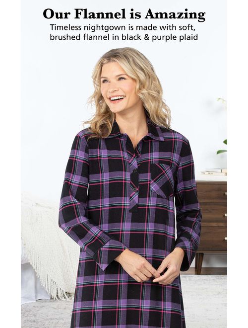 PajamaGram Women's Flannel Nightgown Plaid - Cotton Flannel Nightgown Womens