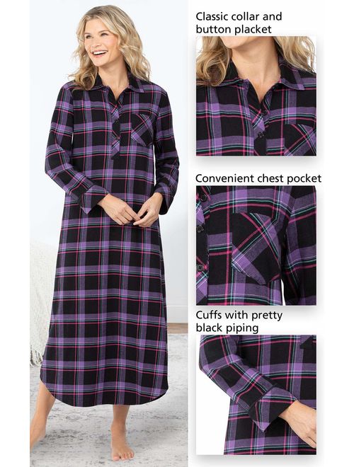 PajamaGram Women's Flannel Nightgown Plaid - Cotton Flannel Nightgown Womens