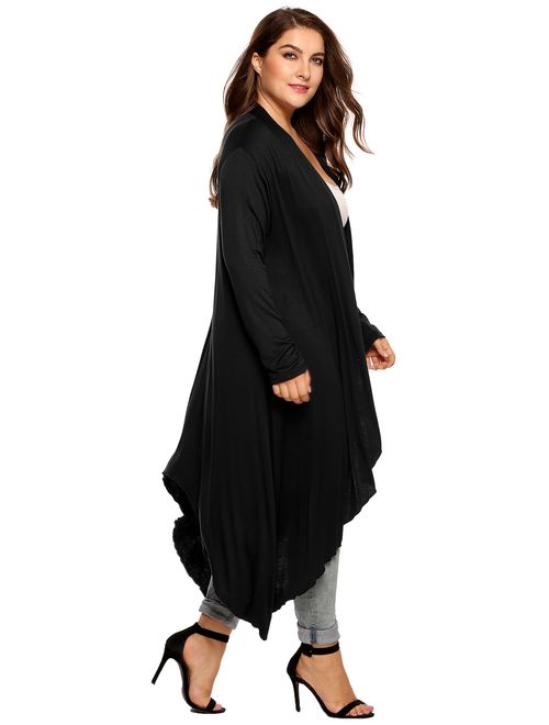 Zeagoo Women's Plus Size Long Sleeve Waterfall Asymmetric Drape Open Front Long Maxi Cardigan Sweater L-5XL