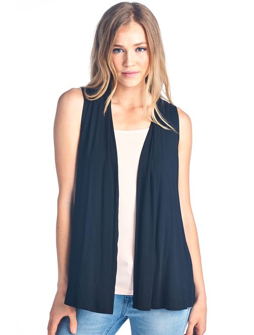 Women's Soft Solid Sleeveless Bamboo Layering Vest Cardigan Sweater -Made in USA